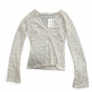 OAK + FORT Lace V-Neck Top in Cream